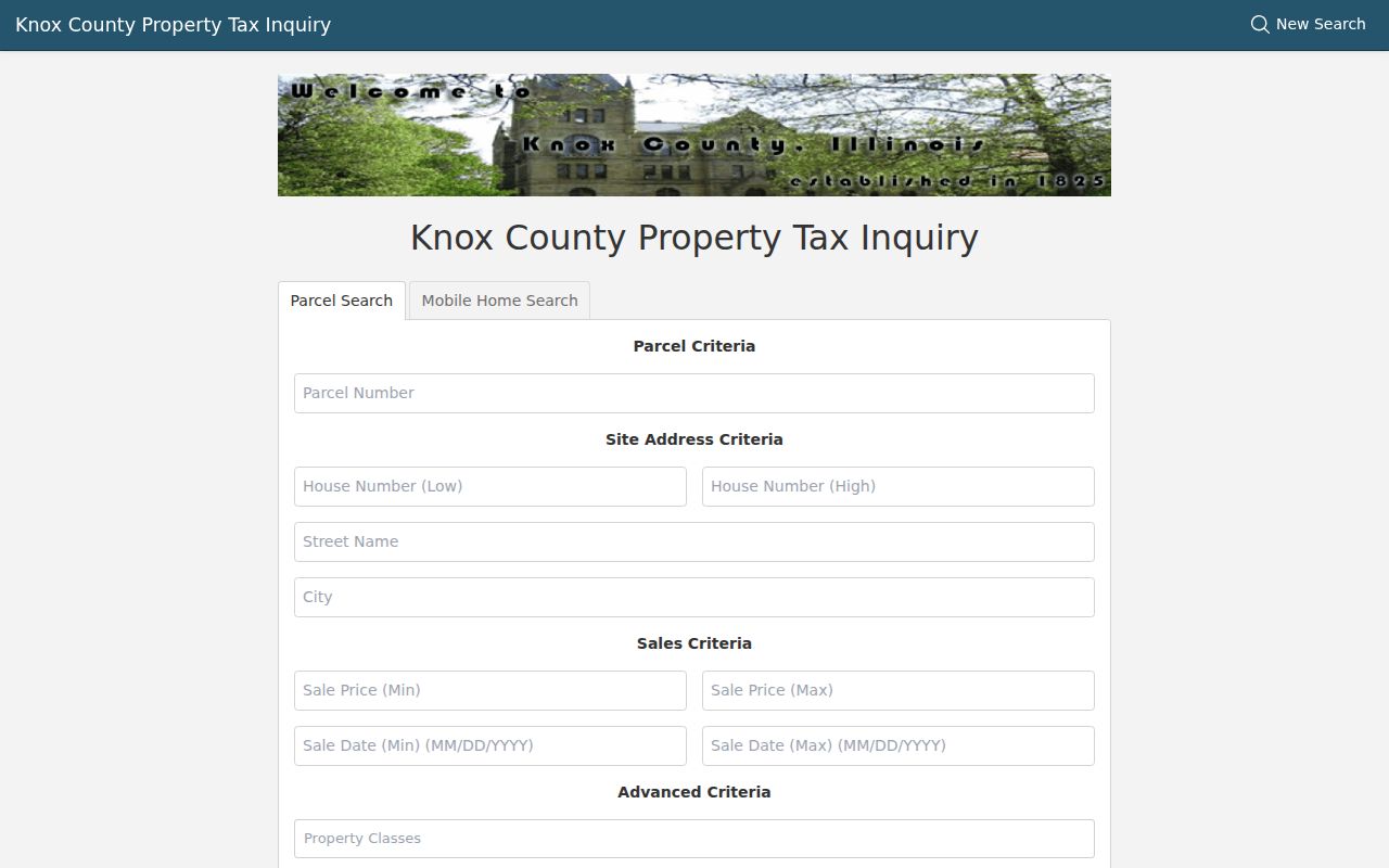 Knox County Devnet property search used for Galesburg parcels
