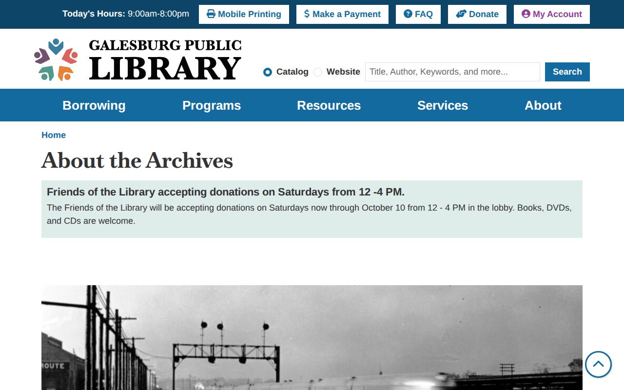 Galesburg Public Library Archives and Special Collections page