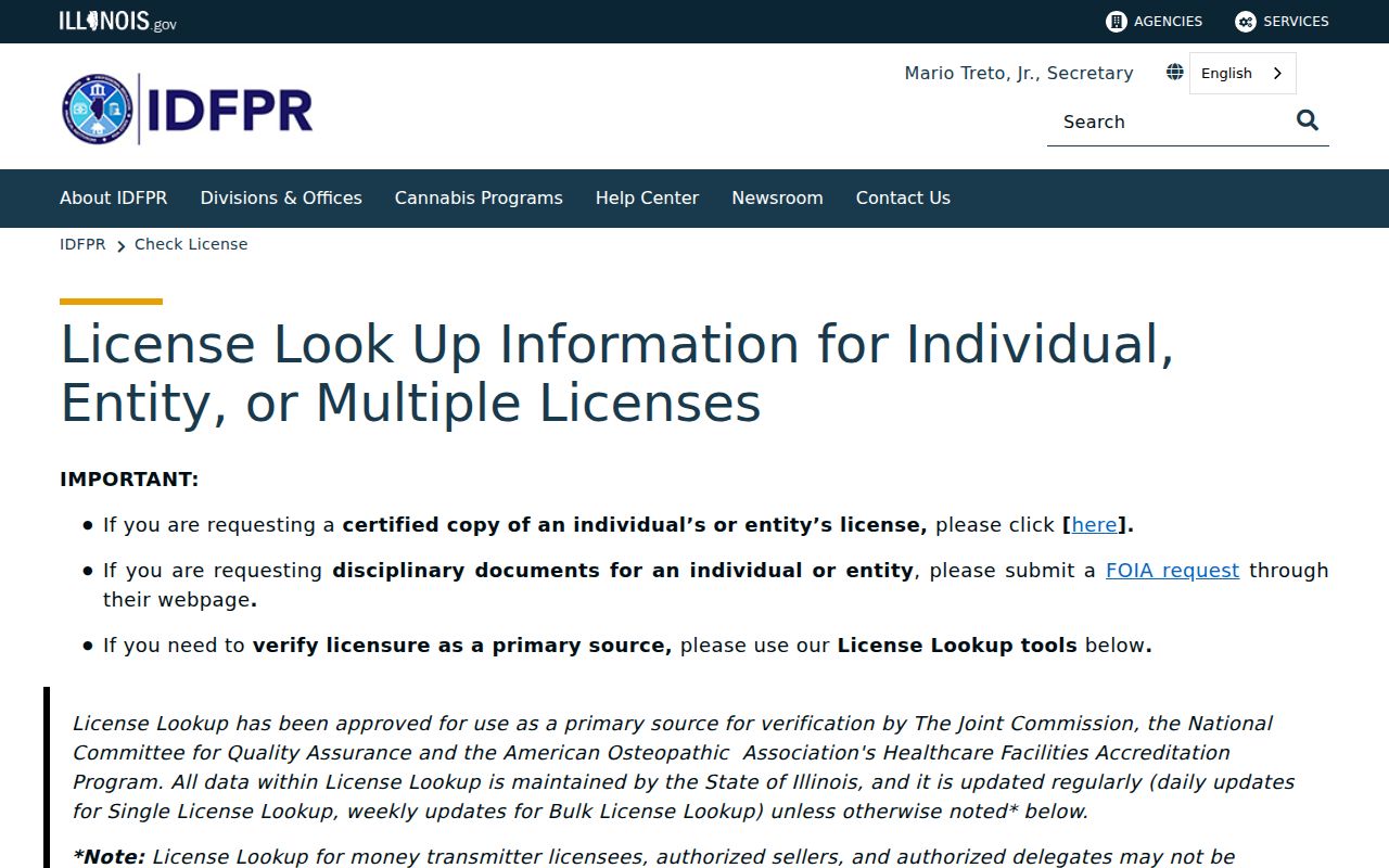 Illinois professional license search used for a Galesburg resident lookup